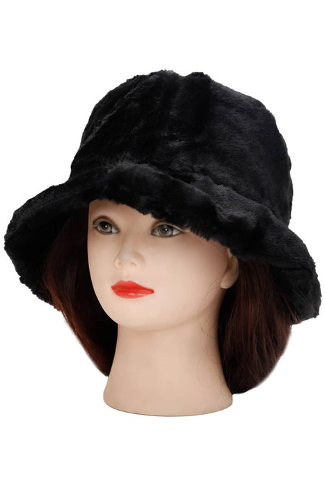 Solid Faux Fur Bucket Hat - Diamond Quilted Fabric