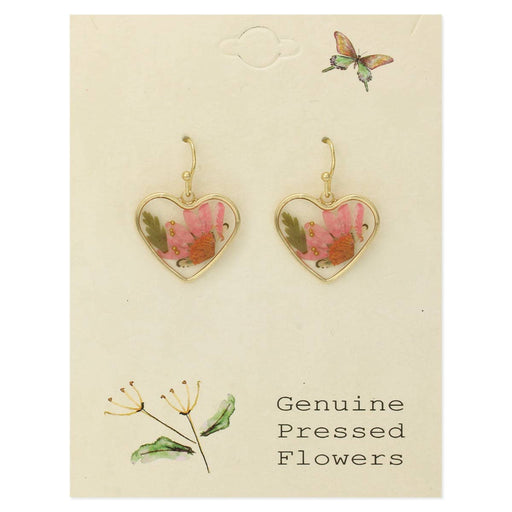 Cottage Floral Dried Flower Heart Earring