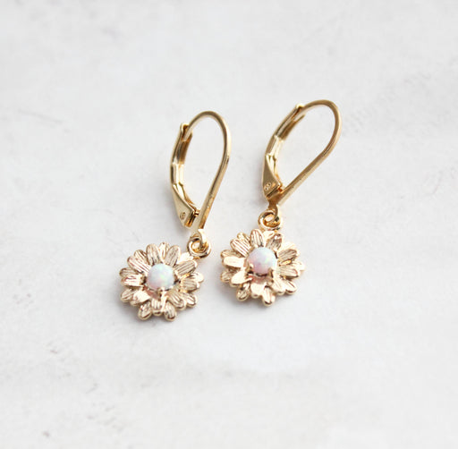 Little Daisy Earrings - Glossy Gold and Opal Glass