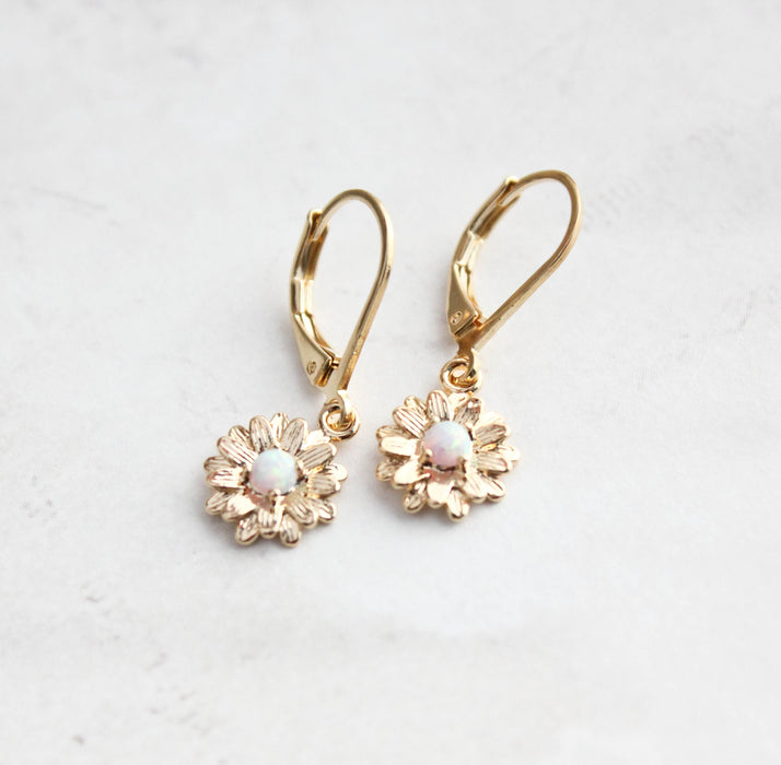 Little Daisy Earrings - Glossy Gold and Opal Glass