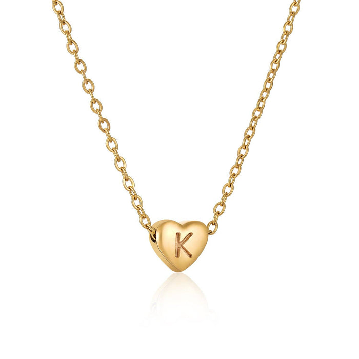 Stainless Steel Heart-shaped Alphabet Pendant Necklace