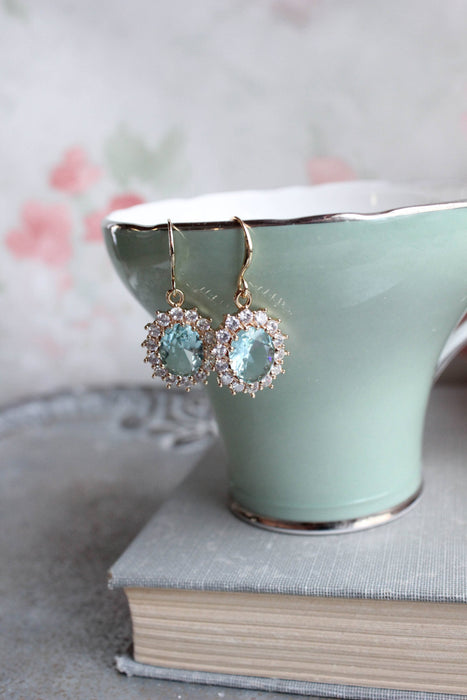 Aqua Glass Earrings | Sparkling Oval Drops