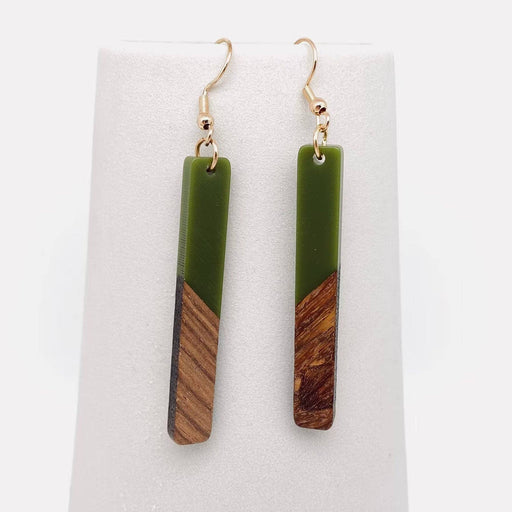 Resin Wooden Stick Rectangular Pendant Earrings