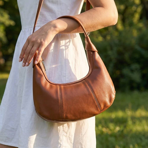 Faux Leather Round Multi Panel Hand Bag
