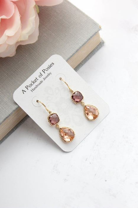 Peach Glass Earrings | Modern Earrings | Dusty Plum Teardrop