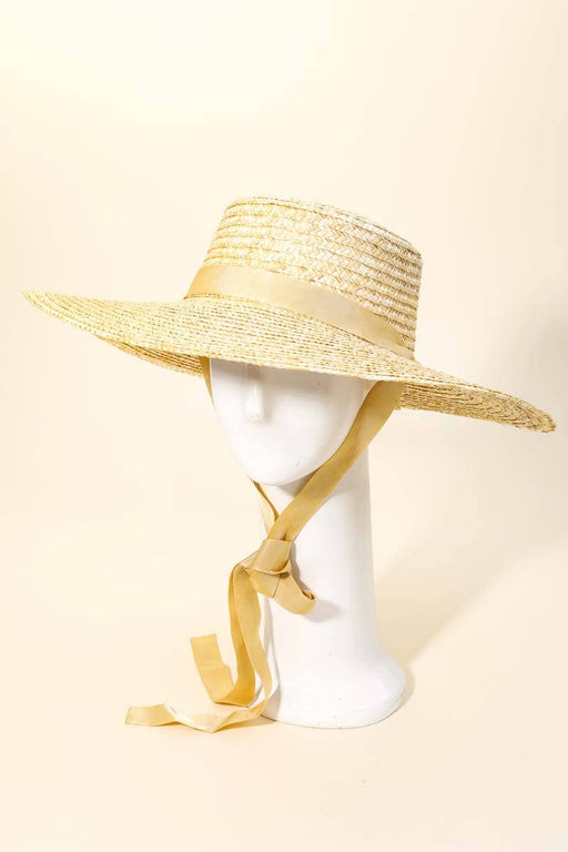 Straw Weave Ribbon Bow Chin Strap Sun Hat