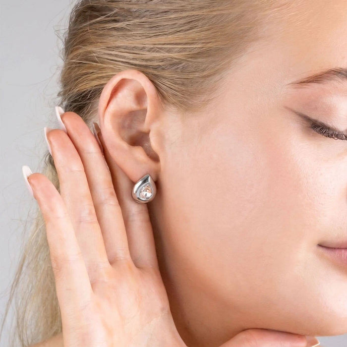 18K Gold Stainless Steel Clear Stone Tear Drop Stud Earrings