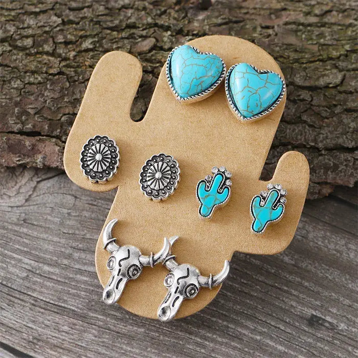 Ast. Turquoise Stud Earrings Western Theme