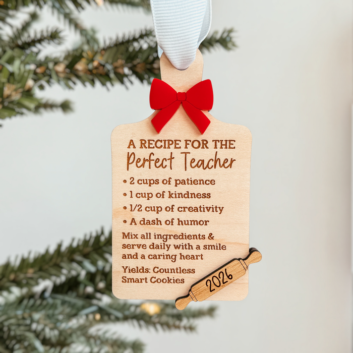 Teacher Recipe 2026 Wood Christmas Ornament
