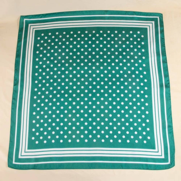 Polka Dot With Stripe Border Print Satin Square Scarf