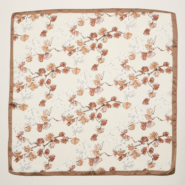 Delicate Floral Branch Square Scarf | Soft Botanical Print Silk-Feel Scarf