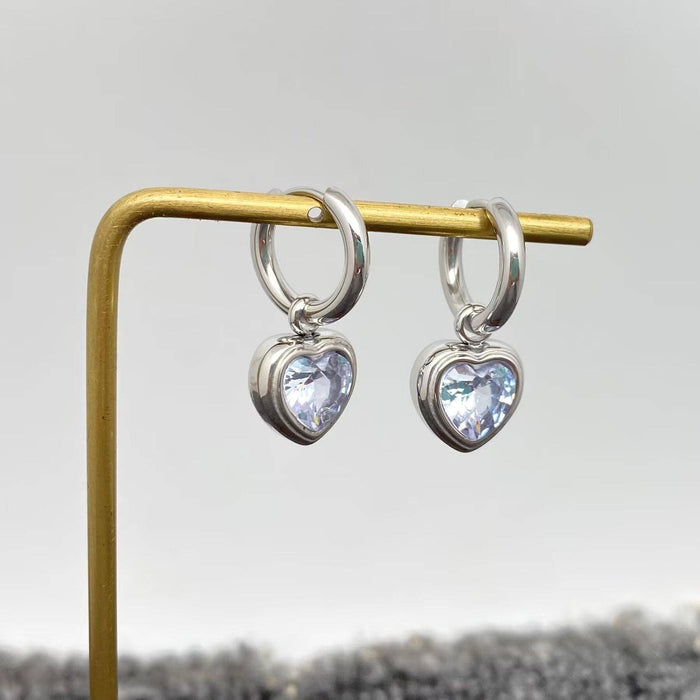 Heart Zircon 18K Golden Stainles Steel Huggie Earrings - FGS