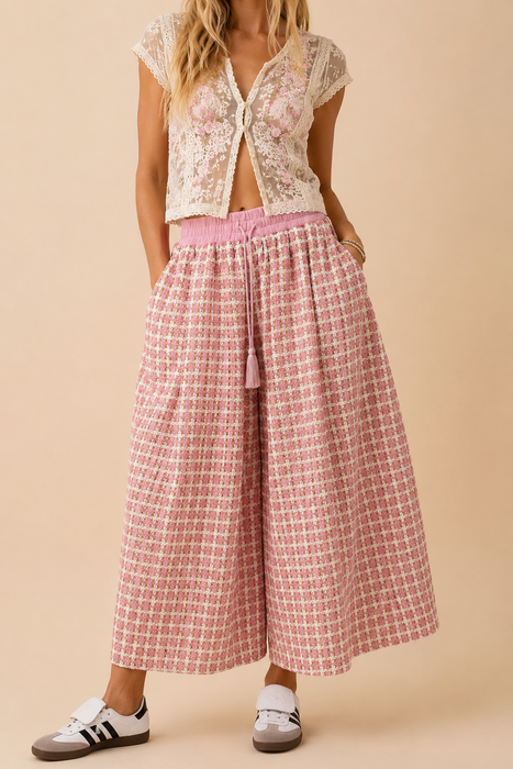 MUTLICOLOR TWEED FLARE CAPRI WIDE LEGH BOTTOMS