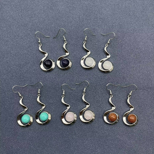 Geometric Dangle Earrings Inlaid with Natural Stone