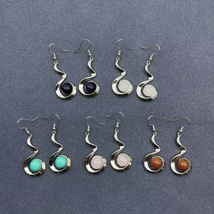 Geometric Dangle Earrings Inlaid with Natural Stone