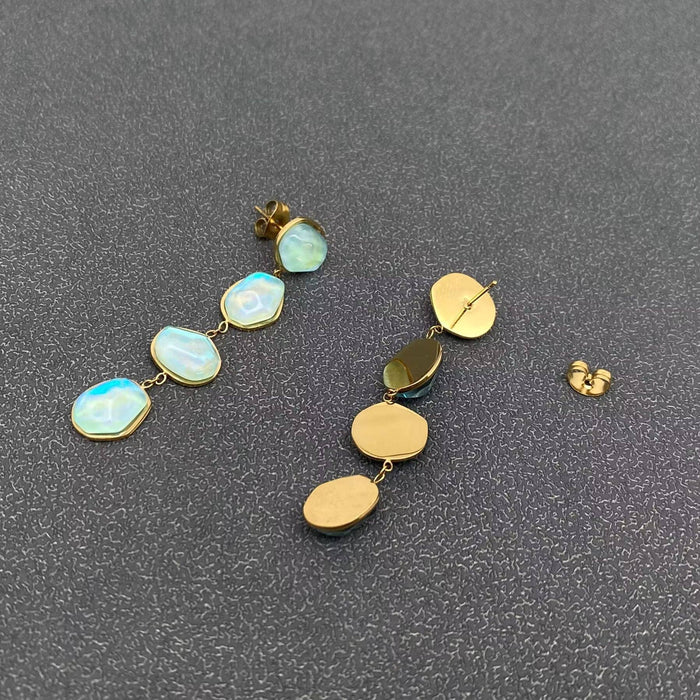 Irregular Blue Acrylic Linked 18K Golden SS Earrings - FGS