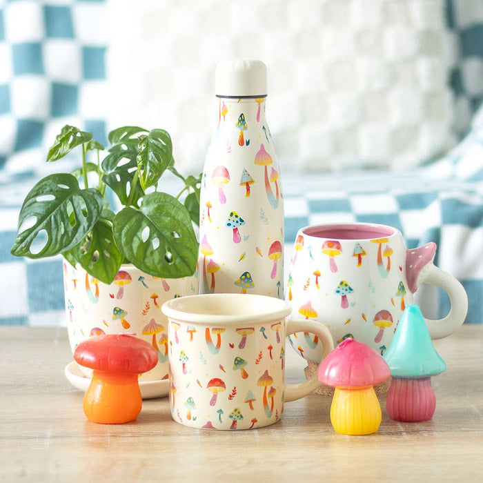 Funky Fungi Mushroom Print Plant Pot with Saucer