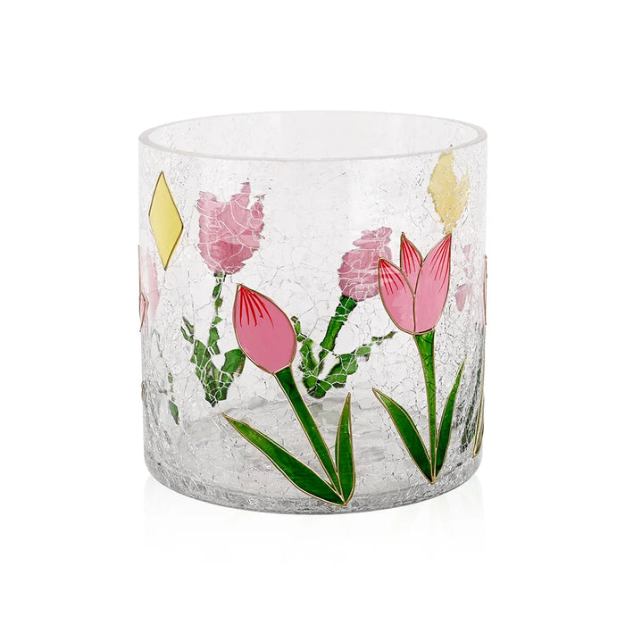 Vase Crackle Glass 6"x6" Tulips