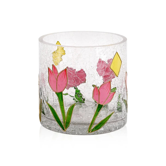Vase Crackle Glass 5"x5" Tulips