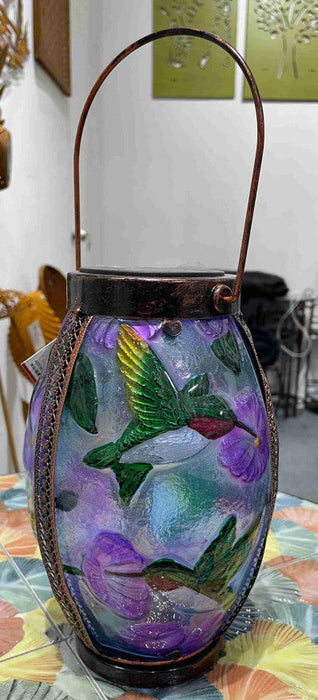 Solar Lantern Purple w/Hummingbirds