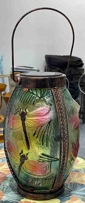 Solar Lantern Green w/ Dragonflies