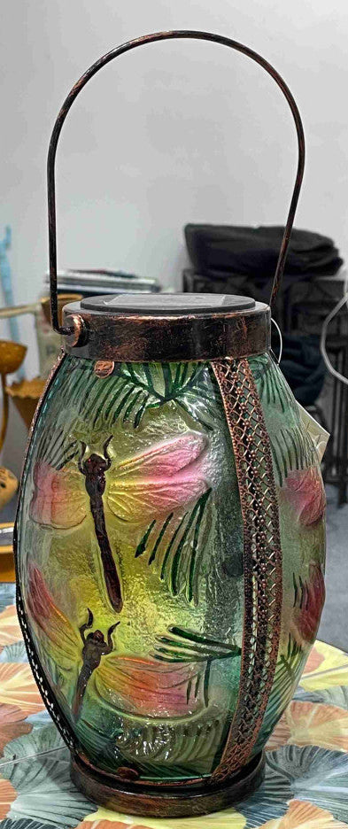 Solar Lantern Green w/ Dragonflies