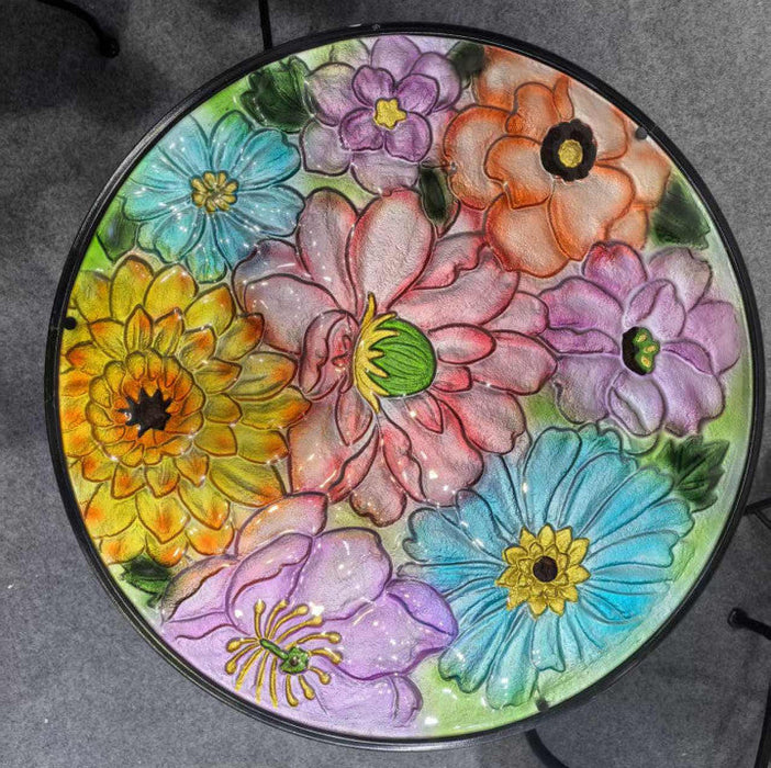 Table Metal w/Glass Bouquet of Colours Top