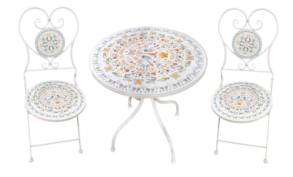 Patio Set Ceramic & Metal White w/Mosaic