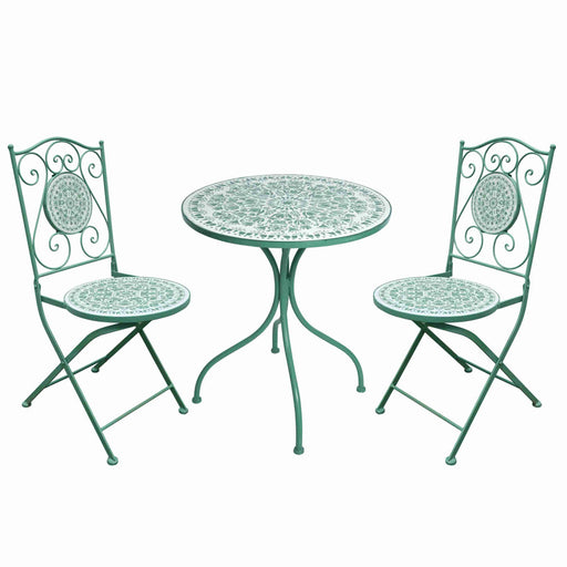 Patio Set Ceramic & Metal Green w/White