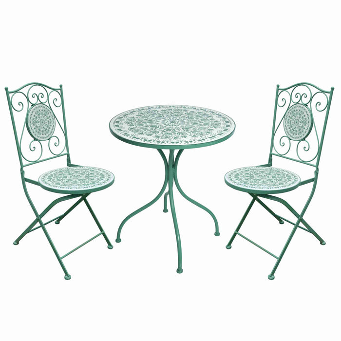 Patio Set Ceramic & Metal Green w/White
