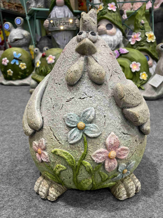 Rooster Statue w/Flowers