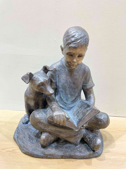 Boy Reading w/Puppy Bronze-look