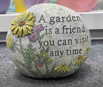 Garden Stone with Flowers and Text