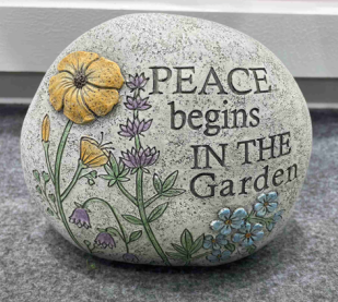 Garden Stone with Flowers and Text