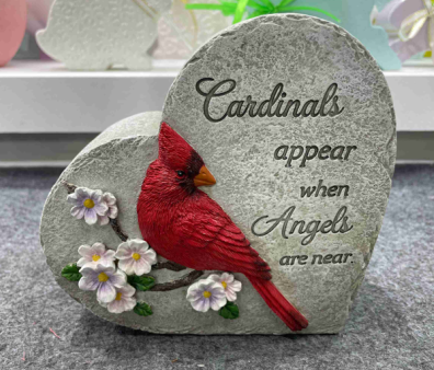 Garden Stone Heart w/Cardinal & Text