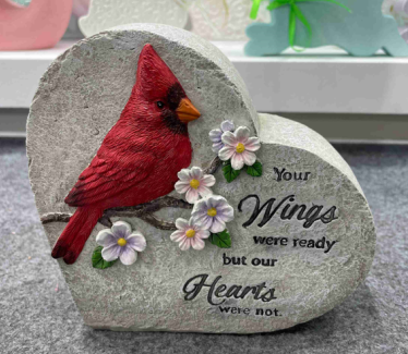 Garden Stone Heart w/Cardinal & Text