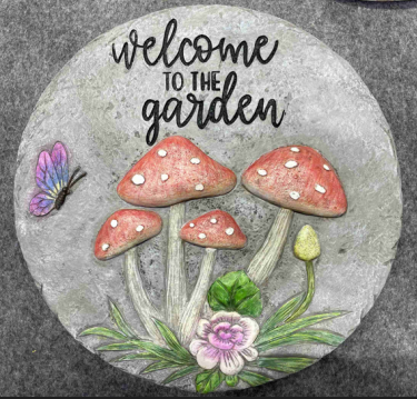 Stepping Stone with Mushrooms & Text Colourful