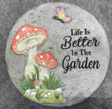 Stepping Stone with Mushrooms & Text Colourful