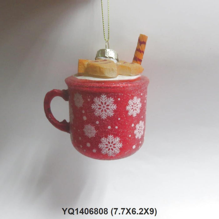 Orn Red Mug w/Snowflakes filled with Cocoa