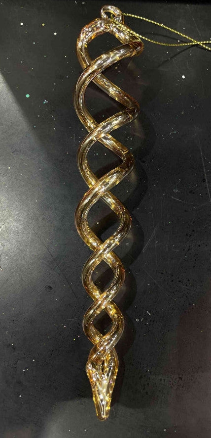 Orn Icicle Amber Glass Spiral 7"
