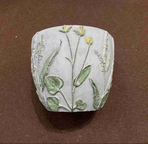 Pot Cement Grey w/Flowers 5.5"