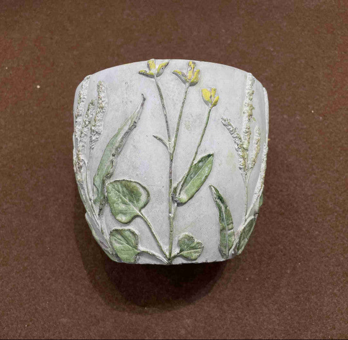 Pot Cement Grey w/Flowers 5.5"