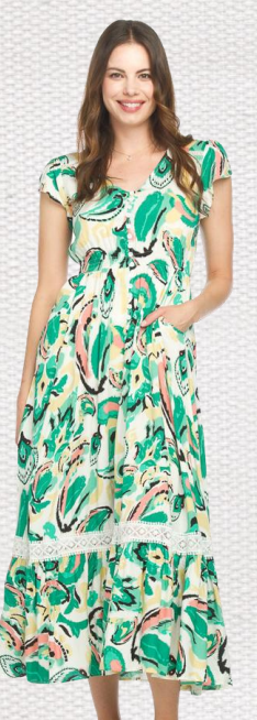 ABSTRACT SHORT SLEEVE MAXI DRESS