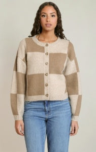 Colourblock Cardigan-Heather/Taupe