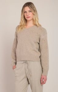 Flower Embroidered Sweater Top-Oatmeal Mix