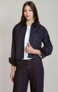 Corduroy Collar Denim Jacket-Indigo