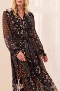 RUSTIC BROWN MIXED PRINT DRAMA DRESS