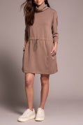 3/4 SLV FUNNEL NK DRESS W/DRAWCORD-FOSSIL