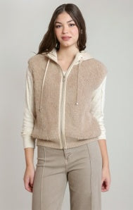 Hooded Boucle Vest-Beige