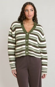 Striped Cardigan-Green/Brown
